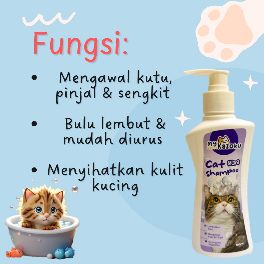 myKazoku 3 in 1 Cat Shampoo 250ml Anti Itch Tick Flea Care Shiny Coat Moisturizing Soft Fur - Image 3