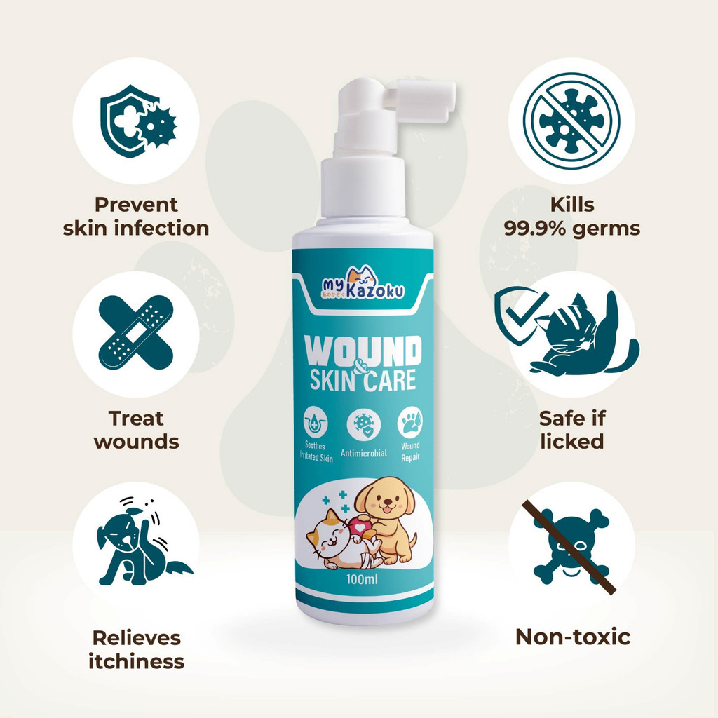 myKazoku Wound and Skin Care 100ml Antibacterial Antifungal Spray for Dogs Cats Itchy Skin Relief - Image 4