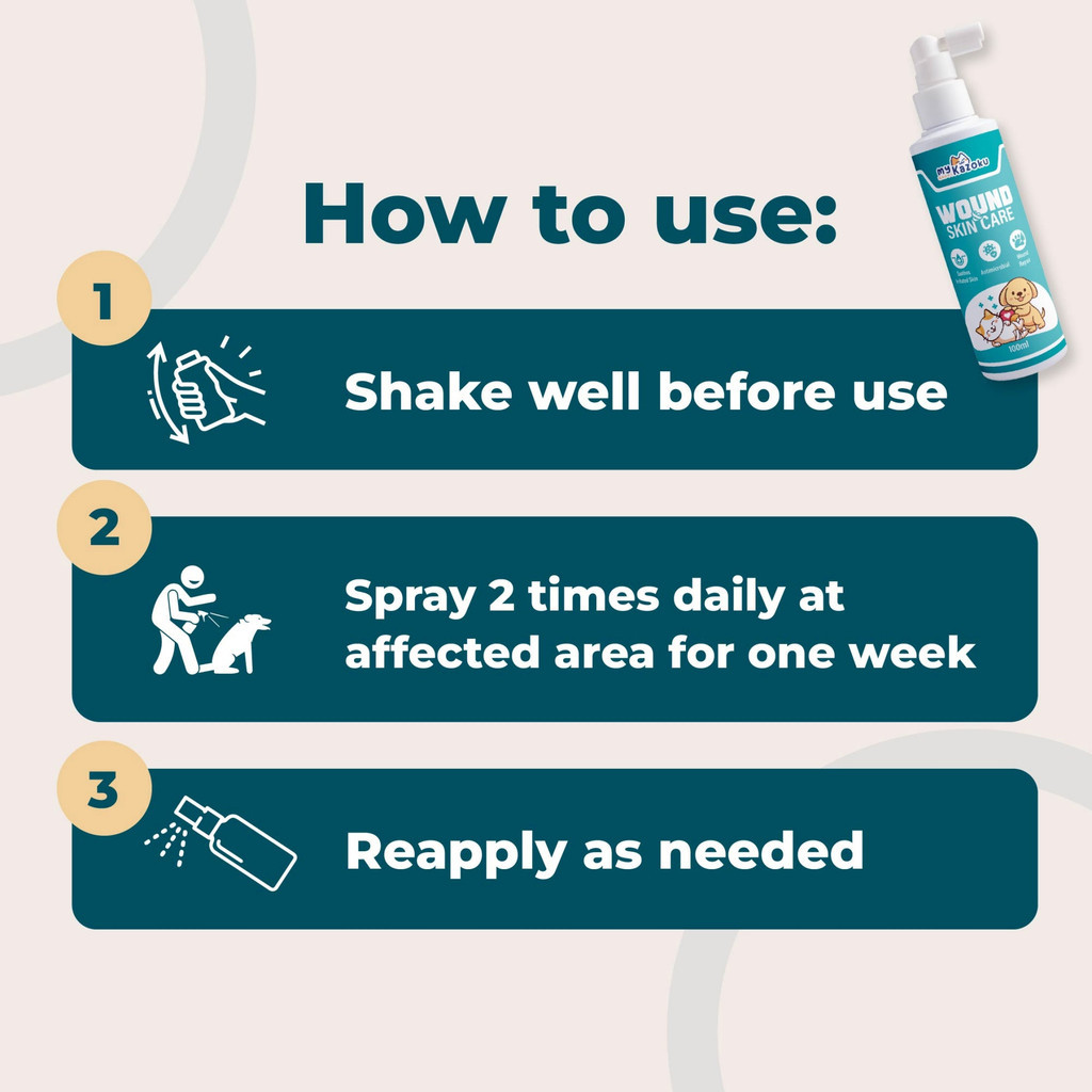 myKazoku Wound and Skin Care 100ml Antibacterial Antifungal Spray for Dogs Cats Itchy Skin Relief - Image 7