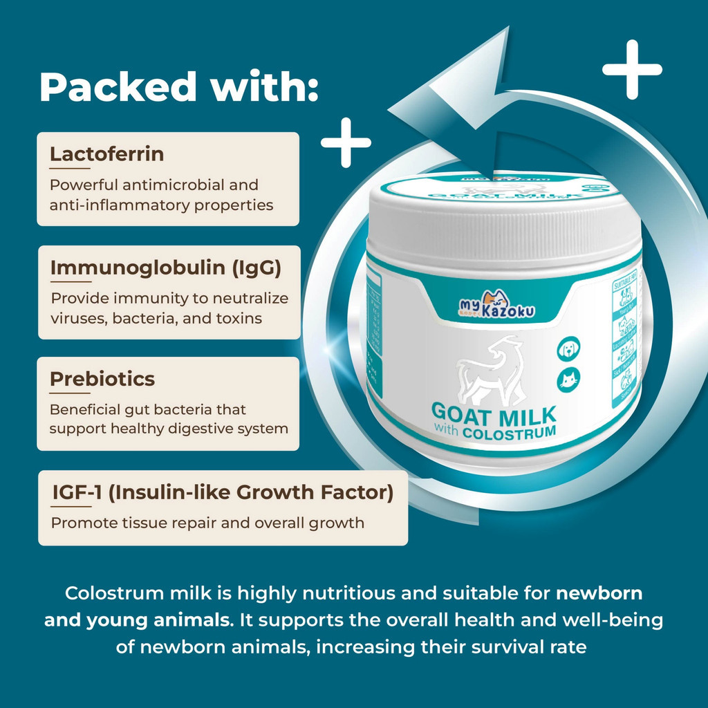myKazoku Goat Milk with Colostrum Powder 250G Prebiotics Immune Booster for Dog Puppies Cat Kittens - Image 4