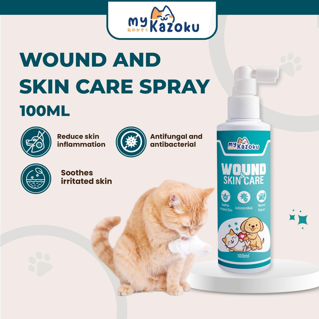 myKazoku Wound and Skin Care 100ml Antibacterial Antifungal Spray for Dogs Cats Itchy Skin Relief