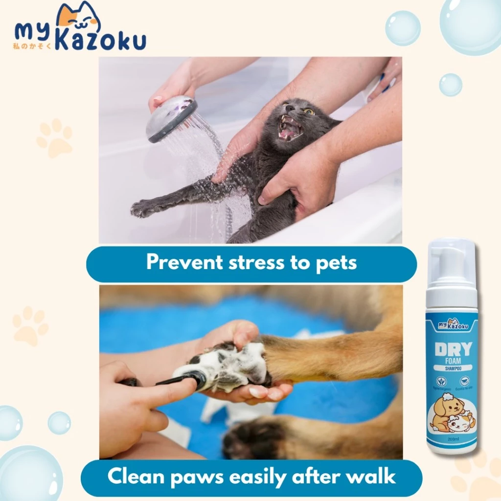 myKazoku Dry Foam Shampoo 200ml No Rinse Pet Shampoo Paw Cleaning Odor Removal Instantly Remove Dirt - Image 2