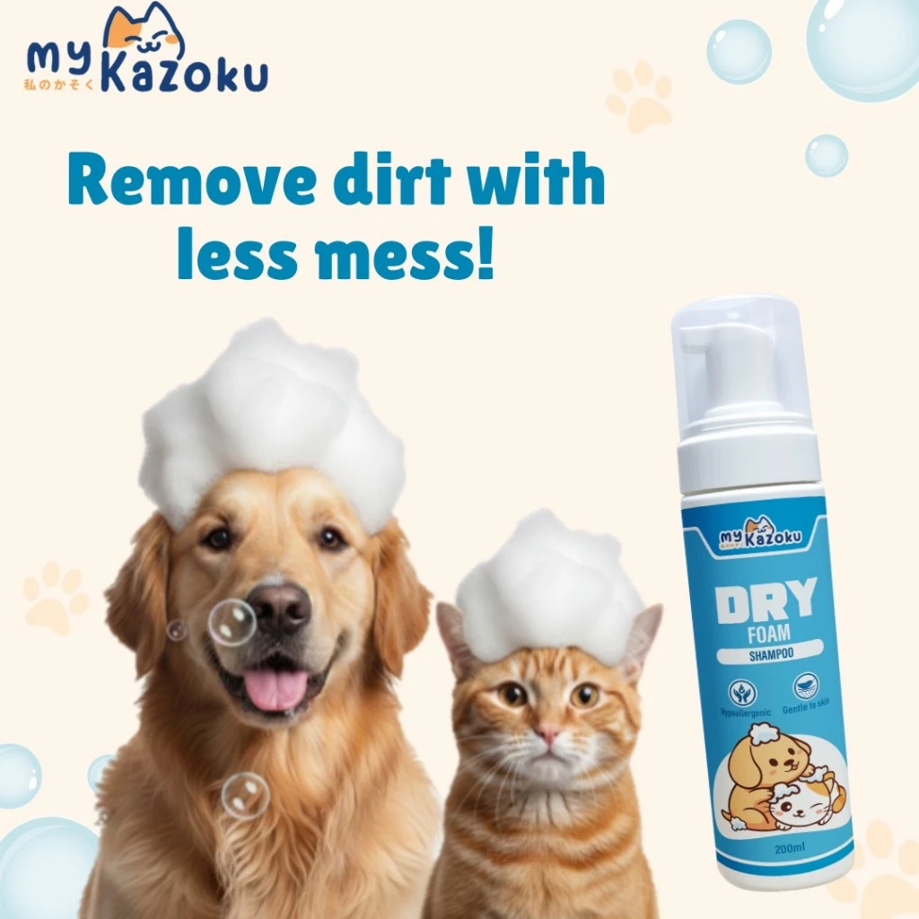 myKazoku Dry Foam Shampoo 200ml No Rinse Pet Shampoo Paw Cleaning Odor Removal Instantly Remove Dirt - Image 3